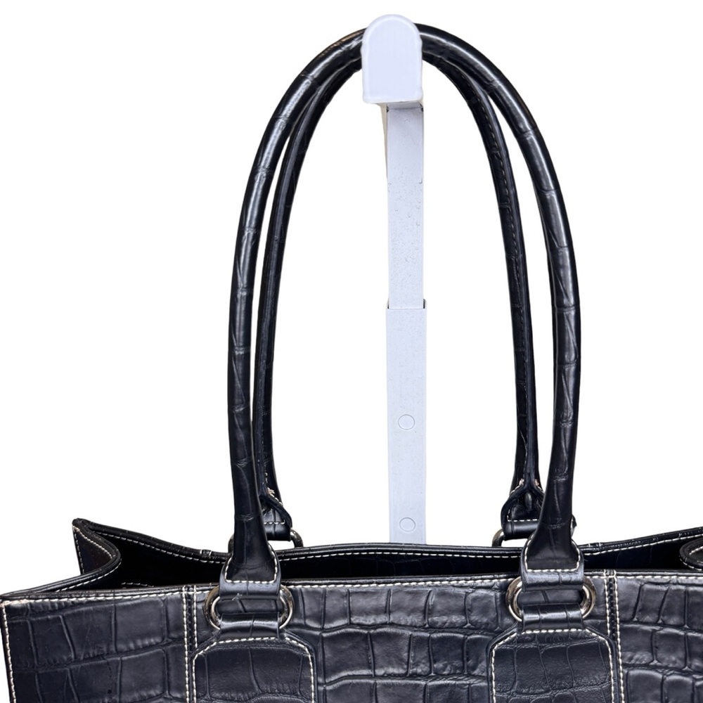 Wilsons Leather Black Croc-Embossed Tote Bag with Snake Print Accents - Picture 6 of 16